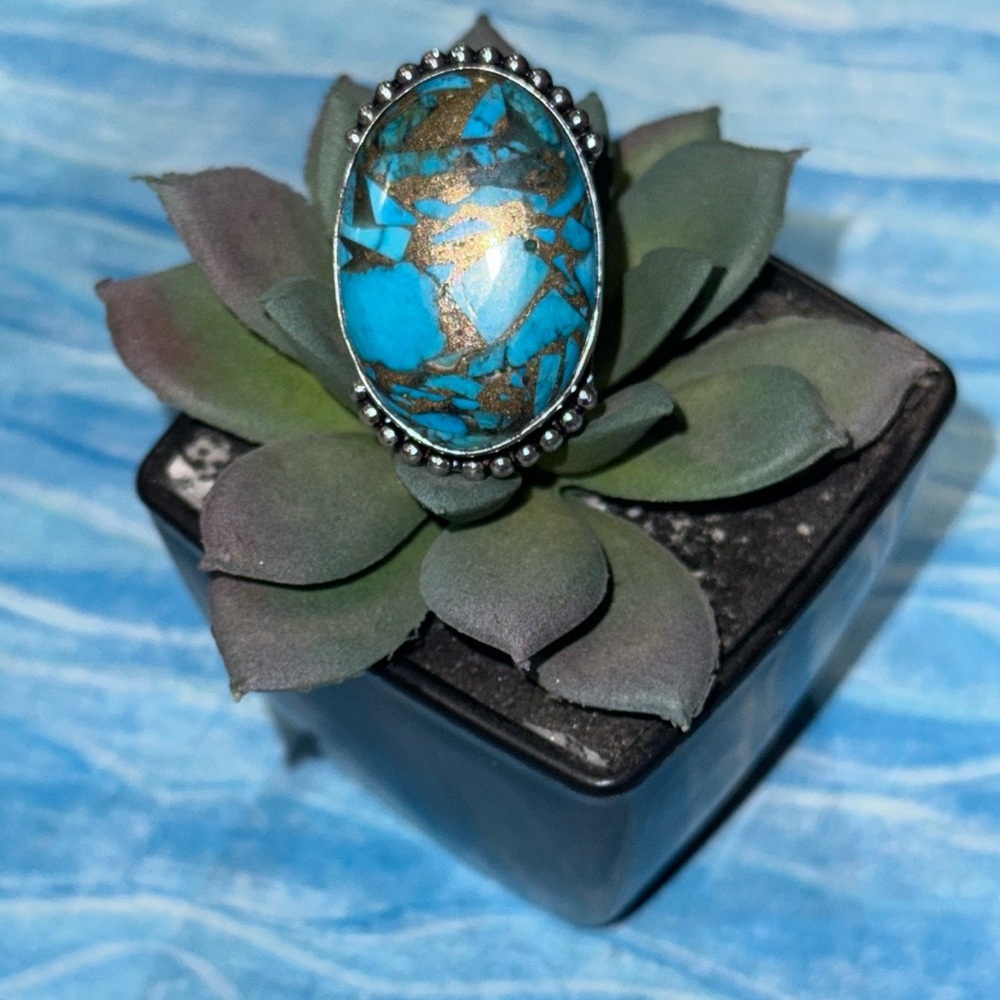 Silver Copper Turquoise Ring - image 2
